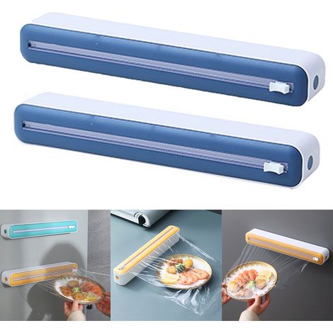 Distributeur De Film Alimentaire Magnétique En 1 Boîte Rangement Avec Coupe Étirable Accessoires Cuisine 2pcs Bleu (1/5)