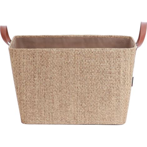 Le Marquier – Panier à bûches rigide 57x41x36 cm – Pour bûches jusqu'à 50 cm – Tissu naturel – Equipé de deux anses