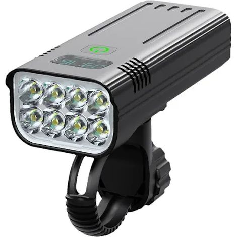 Fahrrad-Frontbeleuchtung, 8000 Lumen superhell, 8 LEDs, 5200 mAh Akku, USB-aufladbar, Akkuanzeige und 5 Beleuchtungsmodi, IPX5 wasserdicht
