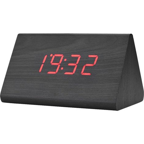 Réveil en bois numérique LED avec affichage de température et heure pour chambre à coucher design naturel