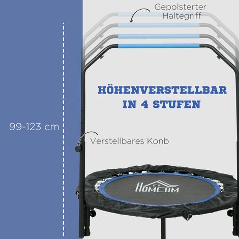 Trampoline de fitness pliable, poignée réglable, Ø102x123H cm, jusqu'à 150 kg, noir/bleu (1/5)
