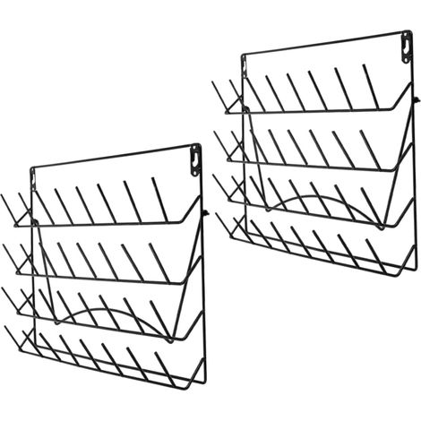 Set aus 2 schwarzen Abtropfgestellen aus Eisen, doppelt verwendbar, zur Wand- oder Bodenmontage, zur Aufbewahrung von Gläsern und Besteck