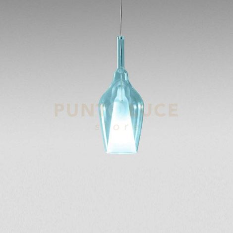 OFELIA S/12 MINI - VETRO BLU-TRASPARENTE E PORTALAMPADA BIANCO 1 LUCE ATTACCO G9 CAVO TRASPARENTE SENZA BASE DI ATTACCO D.13CM H.33M