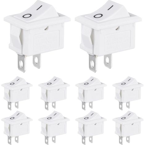 Mini Rocker Switch 3A 250VAC 6A 125VAC 10x15MM 2 Pins 2 Positions ON/OFF SPST Switch for Boat Car Household Appliances (10 Pieces White) (1/4)