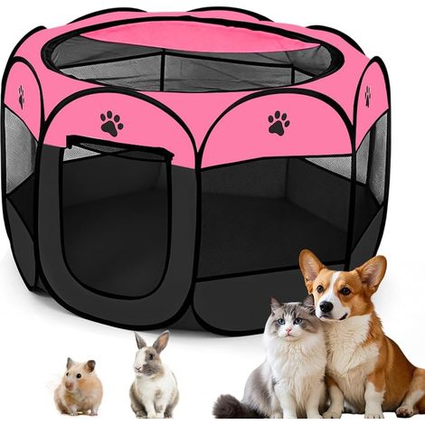 Parc pour chiot rose rouge - Pliable - Pour appartement, chat et petit animal - Pour l'intérieur et l'extérieur (1/5)