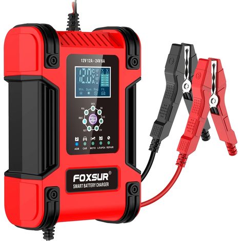 Chargeur de batterie de voiture, 12V, charge intelligente à 7 étapes, Rouge (1/2)