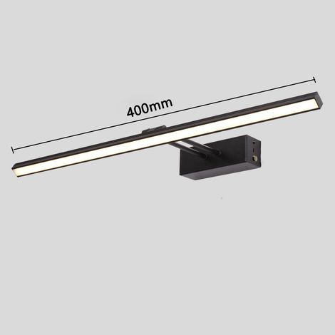 Aplique LED de pared de 40 cm para espejo de baño, 5 W, 565 lúmenes, resistente al agua, giratorio 180°, con mando a distancia, color negro.