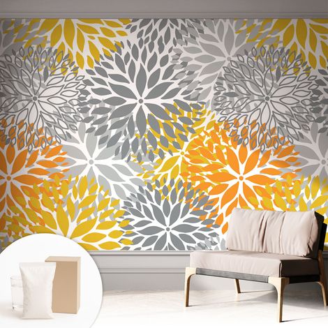 Papier peint intissé mural pour salon chambre à coucher tendance et originale - Colle incluse gratuite Énergie florale 312x219 cm (1/5)