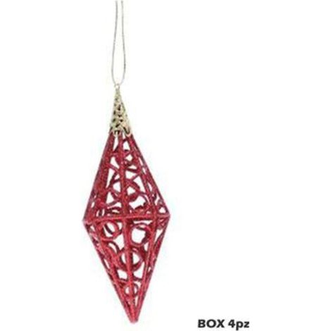 4 palle prismi glitterati per albero di natale - colore rosso - decorazioni addobbi natalizi