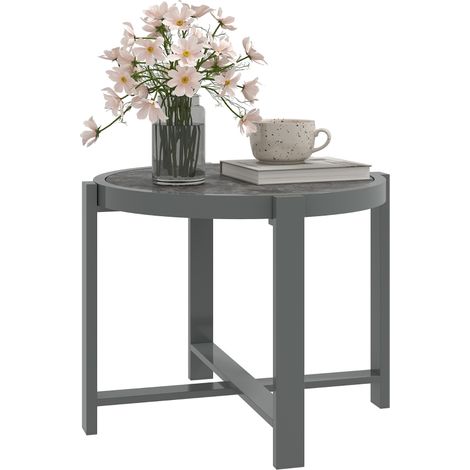 Runder Aluminium-Beistelltisch, wetterfest, Balkontisch in Marmoroptik, Camping- & Kaffeetisch für Wohnzimmer, Büro, Indoor & Outdoor, Grau