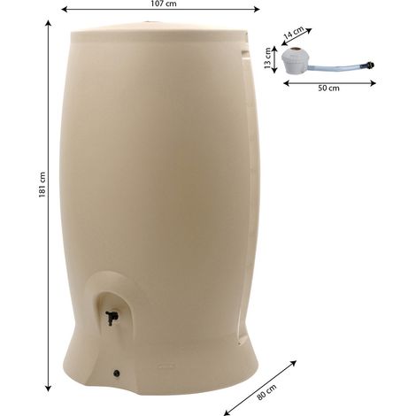EDA – Récupérateur d'eau de pluie 1000L beige – Kit collecteur universel – Jauge intégrée – Bouchon de vidange et robinet (1/5)
