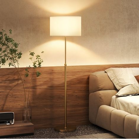 Lampadaire avec télécommande, hauteur réglable, abat-jour en tissu, doré, OKWISH (1/5)