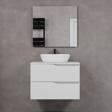 Meuble de salle de bain 80cm avec plateau et vasque à poser zeus - 2 tiroirs - blanc - LUNA (1/5)