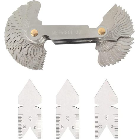 58 Pièces Jauge De Filetage Acier Inoxydable Métrique Impérial Américain 60° 55° Pour Tour Et Visserie (1/5)