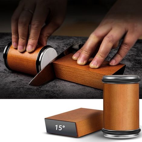 Affilacoltelli da cucina, set di pietre per affilare coltelli da cucina con pietre diamantate e in ceramica, durezze dell'acciaio e due angoli di affilatura di 15 e 20 gradi (legno) (1/5)
