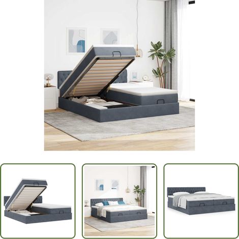 Matratze - Ottoman-Bett mit Matratzen Dunkelgrau 160x200 cm Samt (1/5)