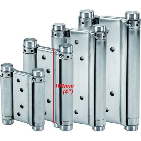 Cerniere a molla a doppia azione in acciaio inox (102 mm) per porte a battente, cerniere a chiusura automatica per salone, bar, pub, bancone, anta di armadio, fino a 16 kg (2 pezzi) (1/5)