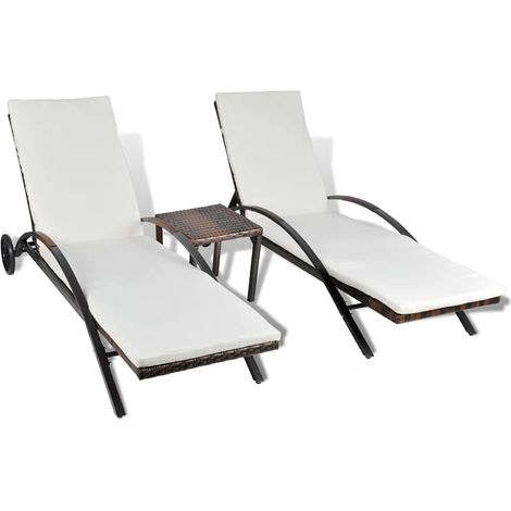 vidaXL Tumbonas con mesita ratán sintético marrón (1/2)