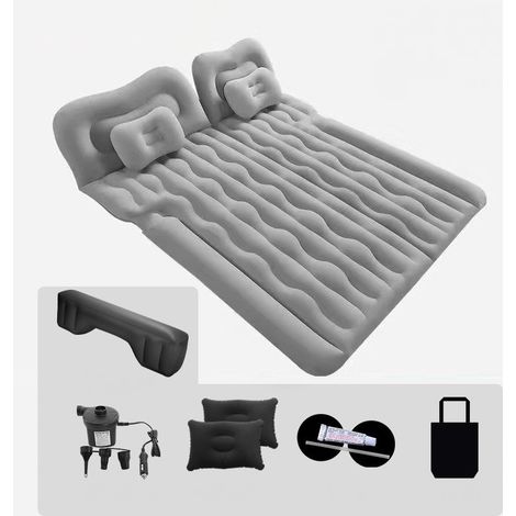Colchón de aire para coche, cama hinchable para el asiento trasero, colchón de aire para SUV con bomba de aire y almohadas para viajes, camping y actividades al aire libre (Gris)