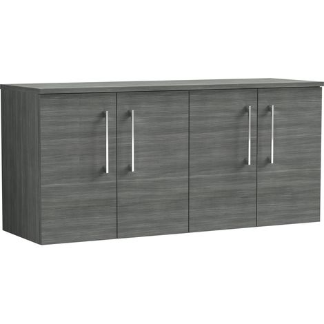 Balterley Bramshall Modern Bathroom 1200mm Wall Hung 4-Door Vanity Unit with Worktop, Soft Close Doors, Anthracite Woodgrain