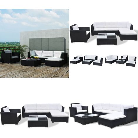 Salon de jardin 6 pcs avec coussins résine tressée noir - Salon De Jardin - Meubles De Jardin - Salon Extérieur - Set De Salon - Canapé Rotin - Home & Living (1/5)
