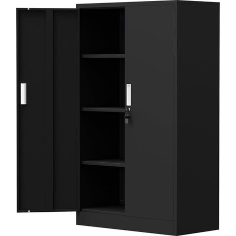 Armoire de Rangement en Métal avec 3 Étagères Réglables en Hauteur, Armoire de Bureau Métallique Verrouillable pour Bureau, Salon, Garage (Noir) (1/5)