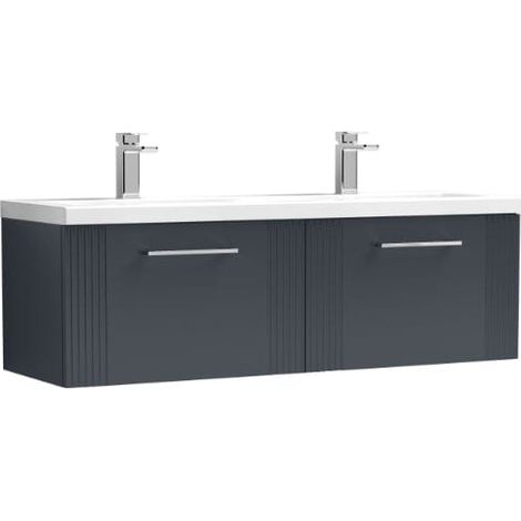 Nuie Deco Satin Soft Black 1200mm Wall Hung 2 Drawer Vanity Unit and Double Ceramic Basins - DPF1494F (1/5)