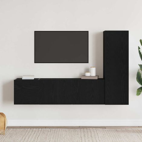 Ensemble meuble TV 3 pcs-Banc TV-Meuble Télé Chêne noir 130,5 x 30 x 140 cm (1/5)