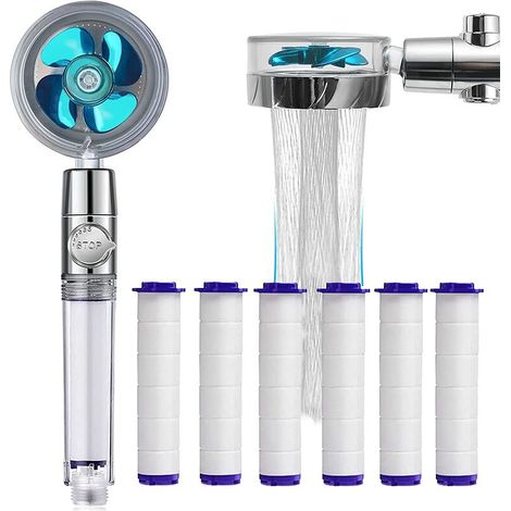CCYKXA Shower Head, Anti-Limescale Water Saving Shower Head, Universal Filter Shower Head, 360° Helix Shower Head, With 6 PP Cotton Filter Elements (Blue), Convenience and Replacement (1/5)