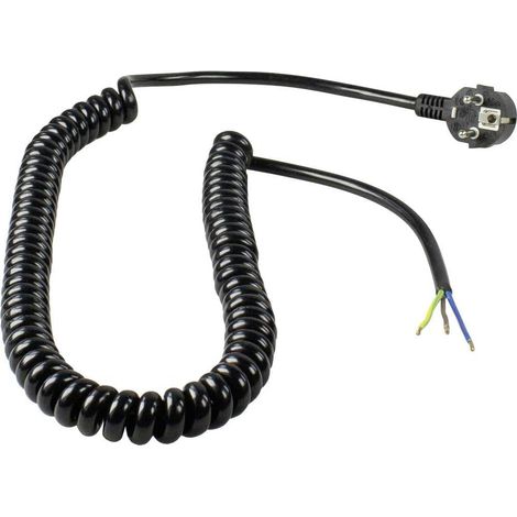 câble de raccordement spiralé 2m à 4 m H05VV-F 3G1,5-230 V / 16 A - fiche coudée avec Terre - câble Nu dénudé 60mm - IP20 Usage intérieur - Haute fiabilité - Noir, 70428 (1/5)