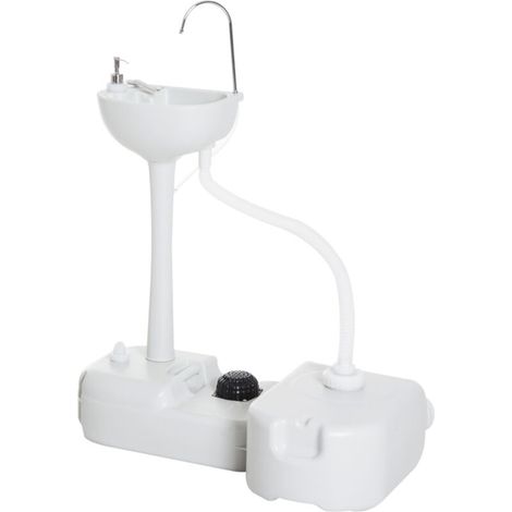 Évier à Main Portable Station de Lavage Camping Jardin Extérieur Voyager avec Réservoir d'Eau 17L Pompe à Pied 83 x 50 x 103 cm Gris