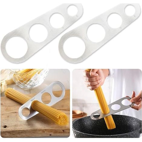 Bilancia per pasta in acciaio inox (set da 2) – Uno strumento pratico per misurare la pasta in cucina, con 4 porzioni di diverse dimensioni (argento). (1/5)