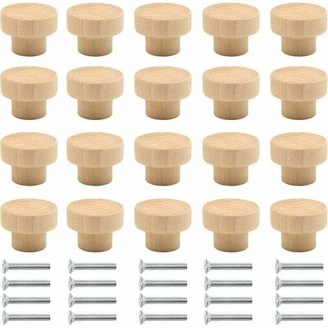 Poignée Meuble Bois 20 pièces Boutons Ronds en Bois Naturel Bouton de Meuble Bois Bouton de Porte Bois Bouton Tiroir Convient aux armoires tiroirs armoires pansements cuisine etc(Couleur de bois) - Bo (1/5)