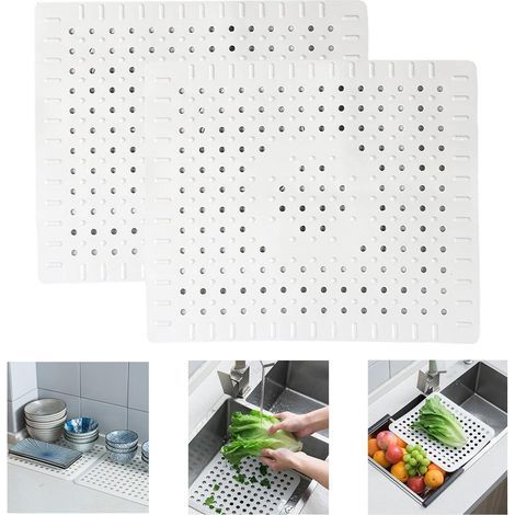 Insert d'évier tapis d'évier 2 pièces d'insert d'évier gris tapis d'égouttage insert d'évier en caoutchouc 31x26 cm pour cuisine et salle de bain (1/5)
