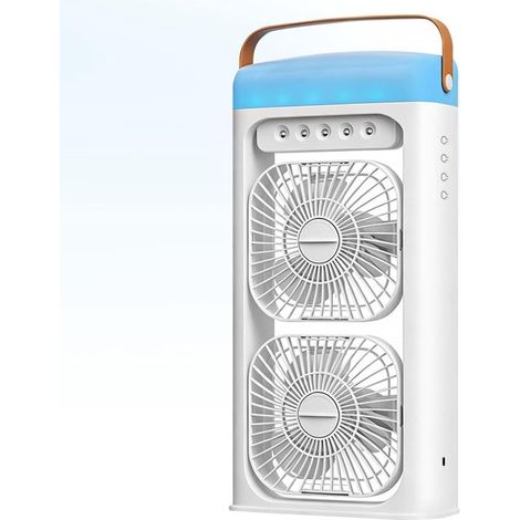 Ventilatore portatile 4 in 1 con funzione nebulizzatore, doppia ventola, 3 velocità, timer da 1 a 4 ore, LED, controllo della temperatura. (1/5)