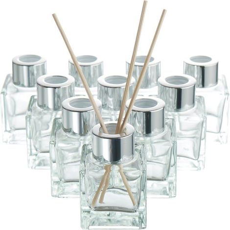 10 Bouteilles Diffuseur en Verre Vides avec 40 Bâtonnets de Parfum - Diffuseur Parfum Bouteilles, Flacon Diffuseur Parfum Vide, 50ml (1/5)