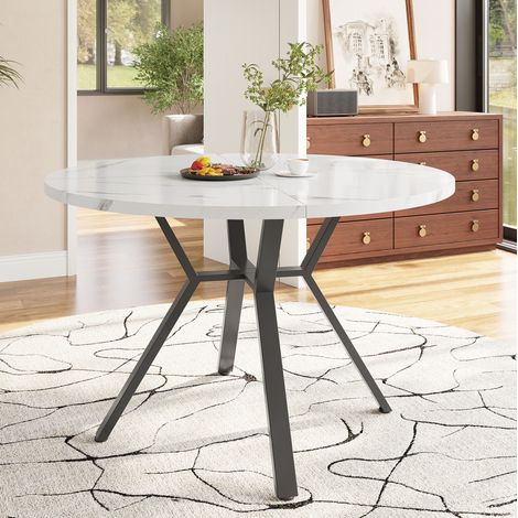 Mesa de comedor redonda 100x75 cm blanca y negra en MDF y acero con base X estable (1/5)