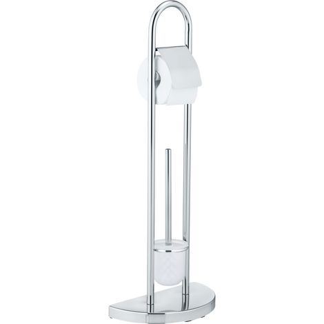 Wenko – Serviteur WC 2en1 Cosenza – Brosse WC à tête remplaçable – Porte-papier toilette en acier inoxydable – Dimensions 33x84x18 cm – Finition chrome