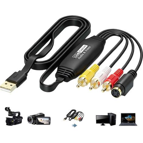 Convertisseur VHS vers numérique USB 2.0 - Carte de capture vidéo 1080p pour numériser VHS, adaptateur AV et RCA, VCR DVD vers PC, compatible avec Windows et Mac OS (1/5)