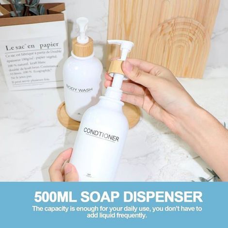 Lot de 2 distributeurs de savon 500 ml avec plateau et étiquettes étanches pour shampoing lotion distributeur de savon pour la Blanc (1/5)