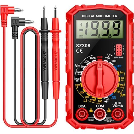 SZ308 23-Funktionen-Wechselstrom-Digitalmultimeter mit LCD-Anzeige und Messleitungen, batteriebetrieben
