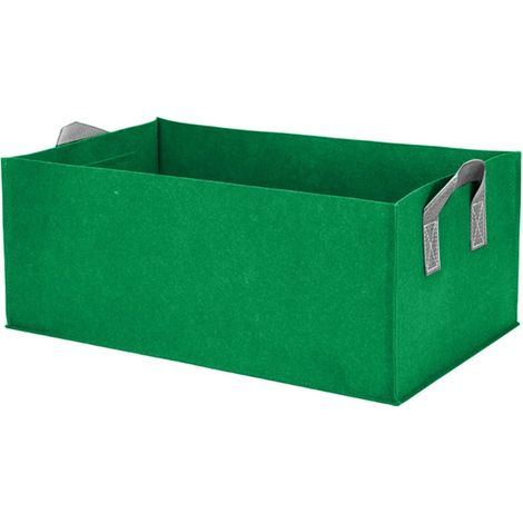 Set bestehend aus 1 rechteckigem Pflanzsack (60×30×20 cm, dunkelgrün), erhöhtem Pflanzgefäß mit Griffen, belüftetem quadratischem Gewebe