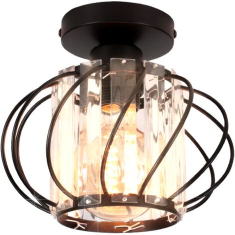 royaluxe- Plafonnier En Verre Lampe De Plafond En Cristal Lustre Moderne Noir Plafonnier Créatif E27 Pour Couloir Bureau Cuisine Balcon Salon