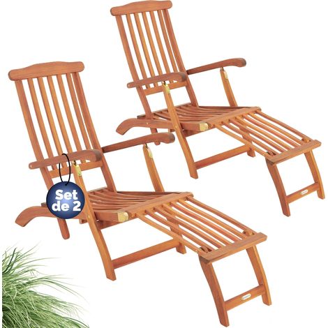 Casaria – Chaise longue pliable en bois d'acacia – Dossier réglable – Repose-pieds amovible – Charge max. 160 kg – Dimensions 169 x 54 x 95 cm (1/5)