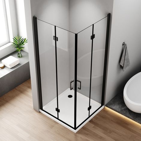 Schwarz Duschkabinen 120x120 cm Falttür Eckeinstieg Duschkabine Eckdusche Drehfalttür Dusche Duschwand aus 6mm NANO ESG Sicherheitsglas, H:195cm (1/5)