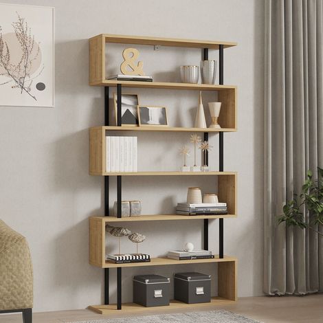 Stio Bücherregal, 5 Böden, Freistehend, Farbverlauf Eichenstruktur, 90x22x163h cm Eiche Braun (1/5)