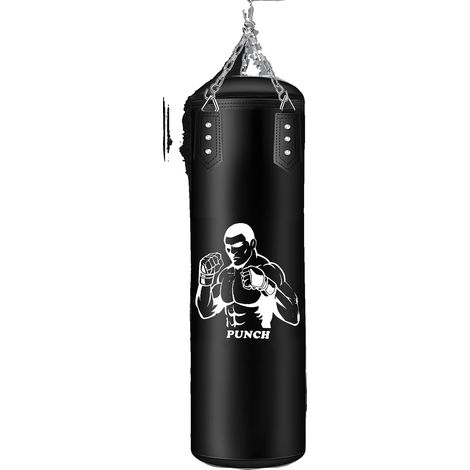 Sac de frappe lourd, cuir PU premium, ensemble d'entraînement complet, noir (1/2)