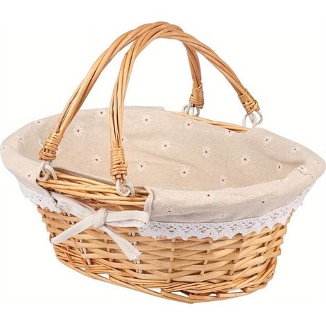 BelleRise - Élégant panier de pique-nique en osier tressé Doté d'une doublure à imprimé floral et d'une poignée décorative (1/5)