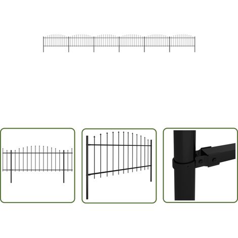The Living Store Gartenzaun mit Speerspitzen Stahl (0,5 - 0,75) x 10,2 m Schwarz - Gartenzaun - Stahlezaunt - Metallzaun - Sicherheitszaun - Gartenabgrenzung (1/5)