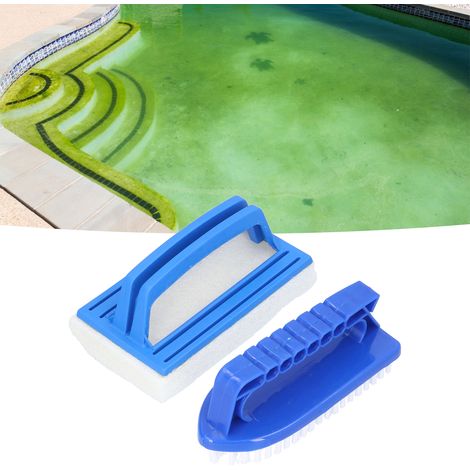 [Brocheta para limpiar piscinas] [Esponja y cepillo de plástico] [2 cepillos de mano] [Tamaño: 14,5 cm] para limpiar manchas en el fondo y las paredes de la piscina (1/5)